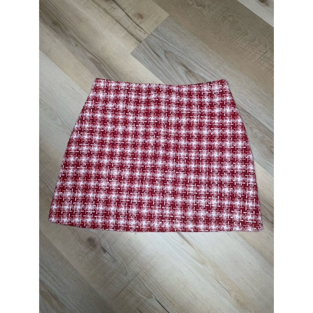 Dolce Vita Red Tweed Mini Skirt XL Houndstooth Coquette Y2K‎ Preppy